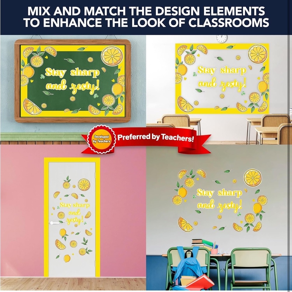 Decorably 64 Pcs Cutouts Lemon Bulletin Board Decorations Set with Borders - Picture 6 of 7